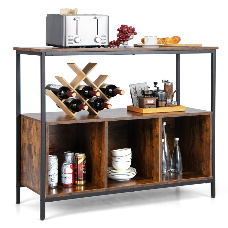 Modern Kitchen Buffet Sideboard with 3 Compartments-Rustic BrownCostway Gallery View 1 of 11